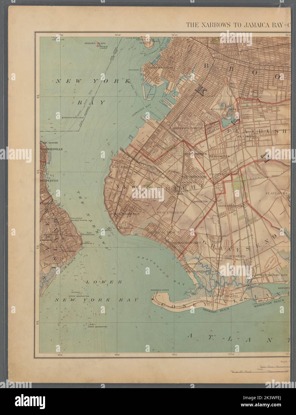 Double page plaque no 4: The Narrows to Jamaica Bay - Coney Island North to Brooklyn Cartographic. Atlas, cartes, cartes, cartes topographiques. 1891. Lionel Pincus et Princess Firyal Map Division. New York (New York), région métropolitaine de New York Banque D'Images