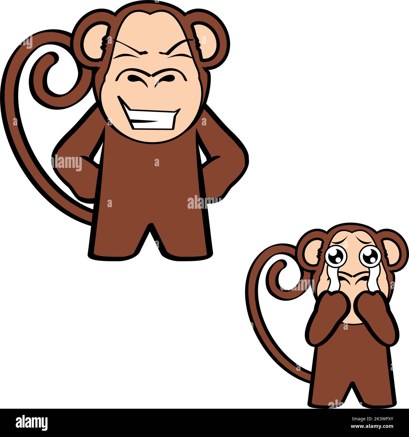 illustration de l'ensemble d'expressions de dessin animé de singe debout en pleurs dans vecteur Illustration de Vecteur