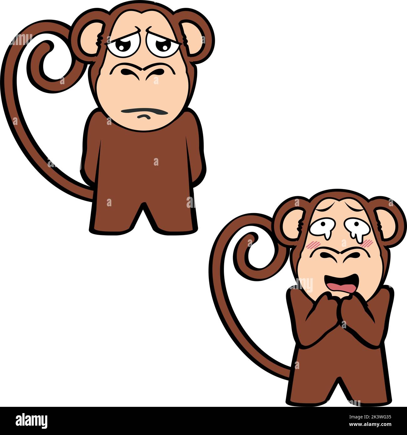 illustration du pack d'expressions de dessin animé de singe debout triste dans vecteur Illustration de Vecteur