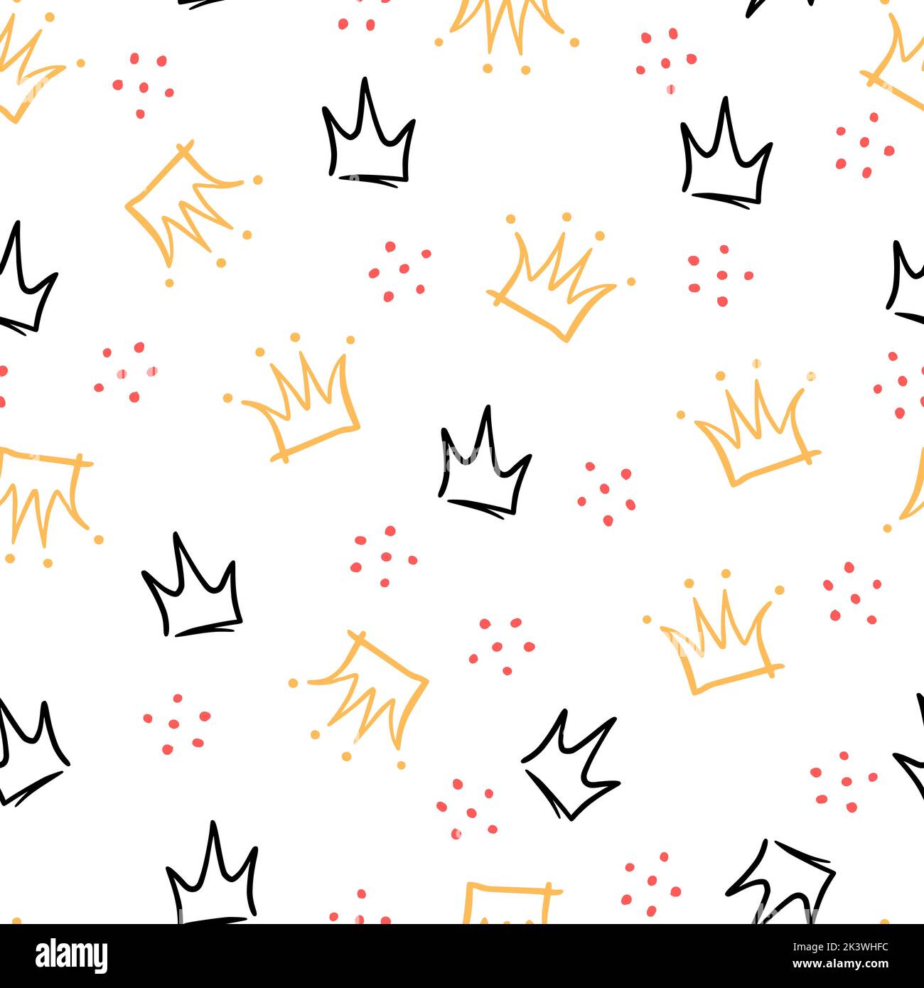 Motif sans couture dessiné à la main sur la couronne de Doodle. Couronne de princesse Doodle, motif de tiara queen. Esquissez une ligne sur l'arrière-plan royal. Grand lit, très grand lit, dessin à la main, fond d'écran simple. Illustration vectorielle. Illustration de Vecteur