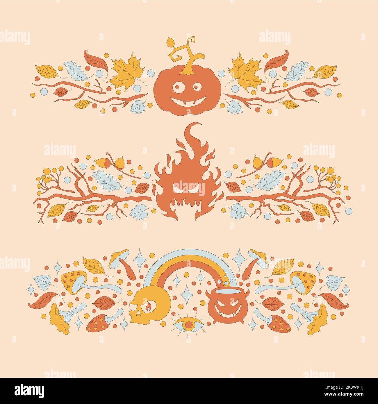 Cadre rétro avec 70s éléments de style Halloween. Illustration de Vecteur