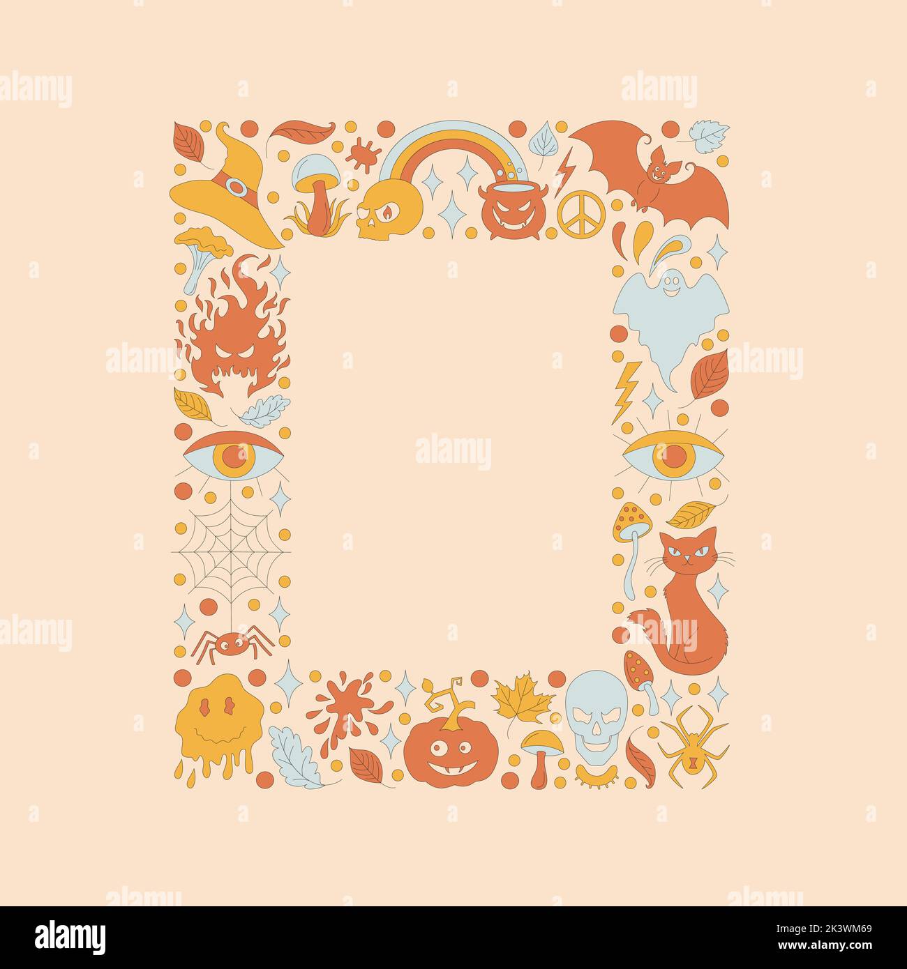 Cadre rétro avec 70s éléments de style Halloween. Illustration de Vecteur