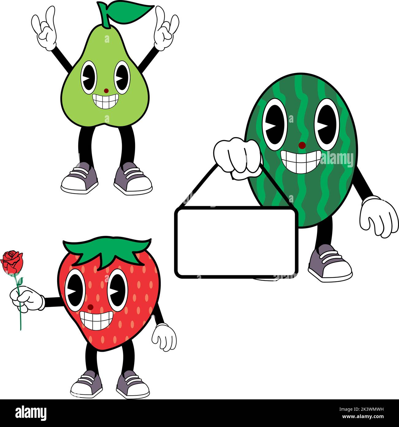 drôle de fruits dessin animé ancien style rétro de dessin animé pack en format vectoriel Illustration de Vecteur