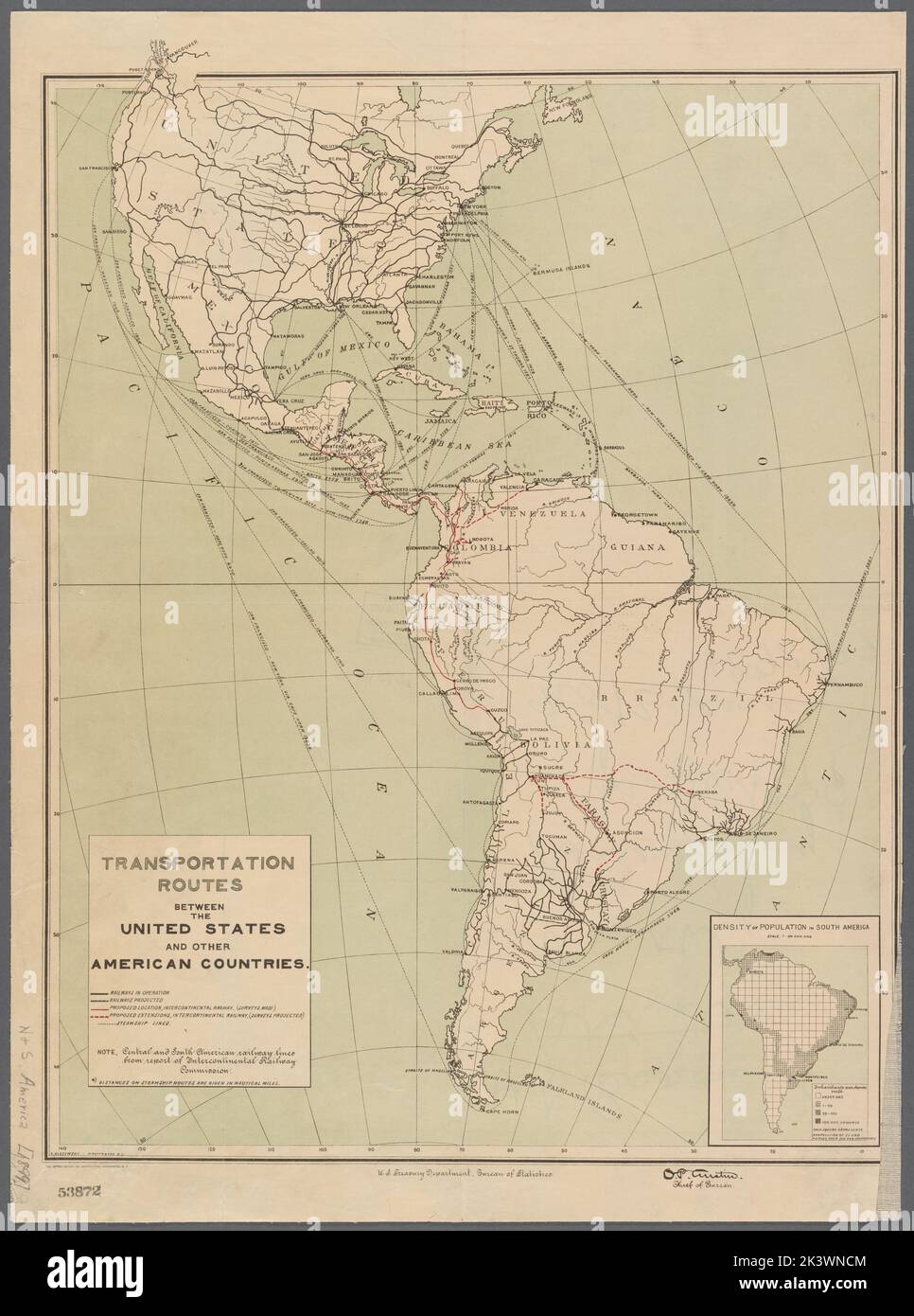 Itinéraires de transport entre les États-Unis et d'autres pays américains Cartographie. Cartes. 1899. Lionel Pincus et Princess Firyal Map Division. Steamboat Lines, Railroads , Amérique Latine, Railroads , Amérique du Sud, Transit, International Banque D'Images