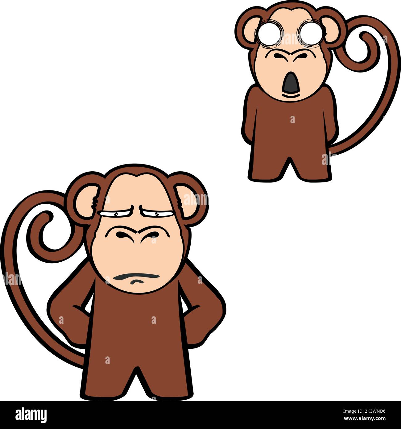 illustration du pack d'expressions de dessin animé de singe debout surprise en vecteur Illustration de Vecteur