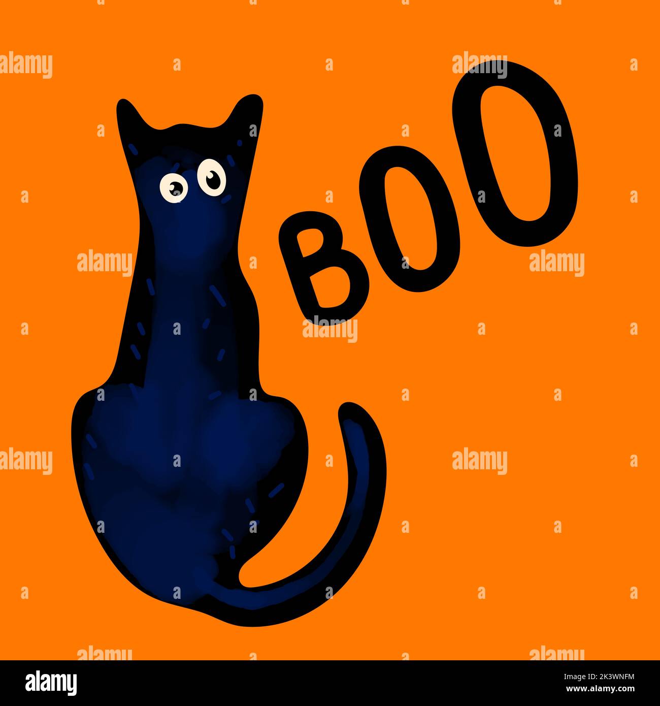 Illustration Boo halloween avec chat noir sur fond orange Illustration de Vecteur