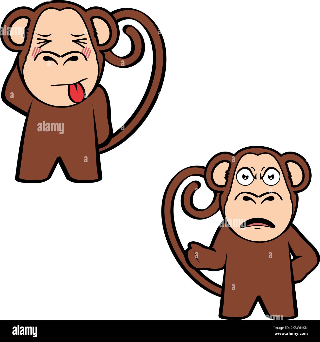 illustration de l'ensemble d'expressions de dessin animé de singe debout mignon en vecteur Illustration de Vecteur