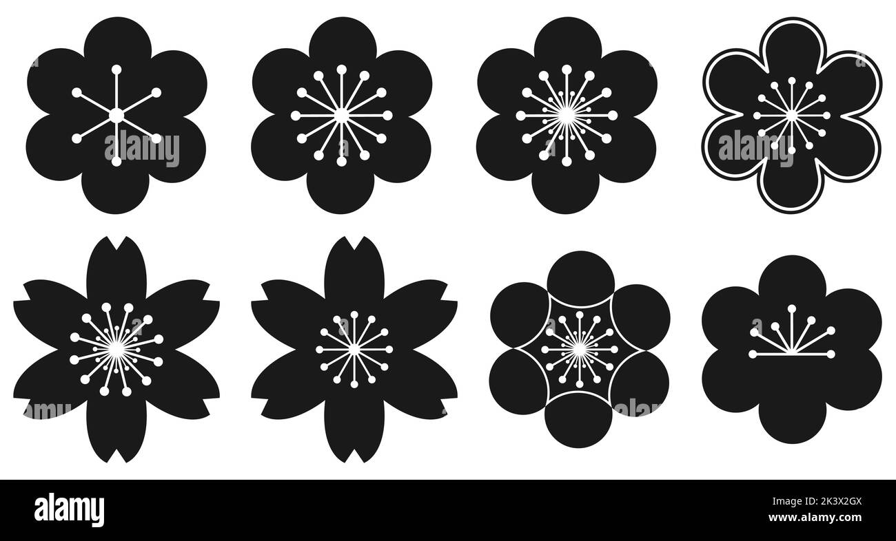 Icônes de fleurs de prune. Illustration vectorielle isolée sur fond blanc Illustration de Vecteur