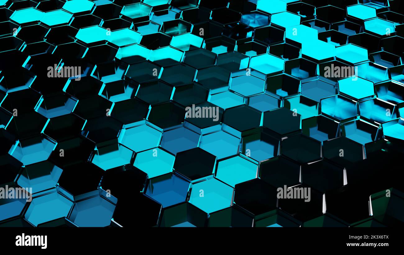 Motif hexagonal, concept de surface futuriste avec hexagones. Abstract Honeycomb, réseau hexagonal, bleu ciel ultra-marin, toile de fond d'électricité technologique, Banque D'Images