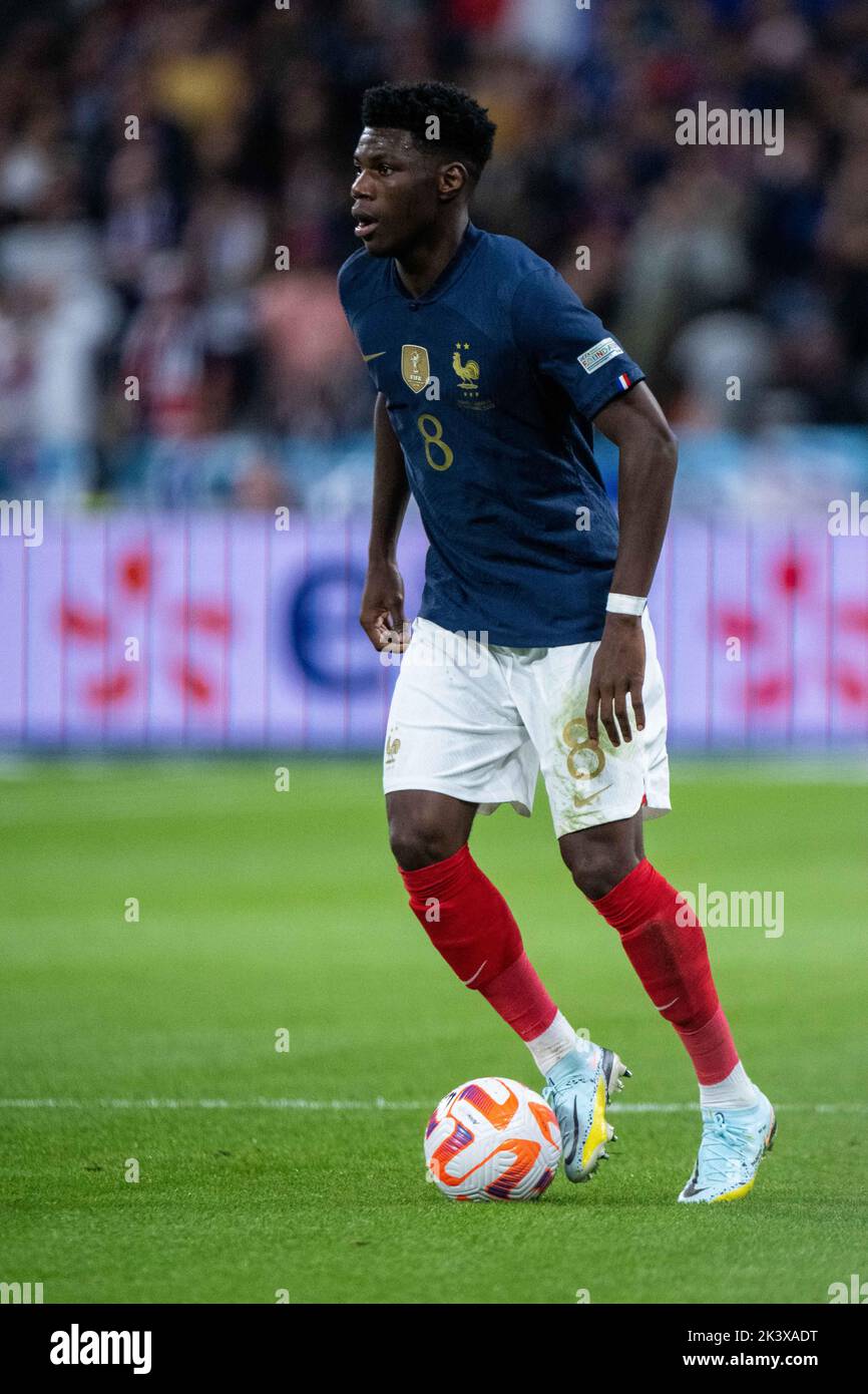 PARIS, FRANCE - SEPTEMBRE 22 : Aurélien Tchouameni lors de la Ligue des Nations de l'UEFA Un match du Groupe 1 entre la France et l'Autriche au Stade de France Banque D'Images