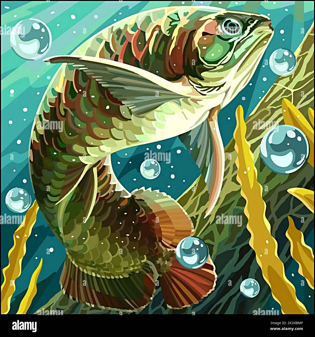 grande peinture de poisson vert sous la mer Banque D'Images