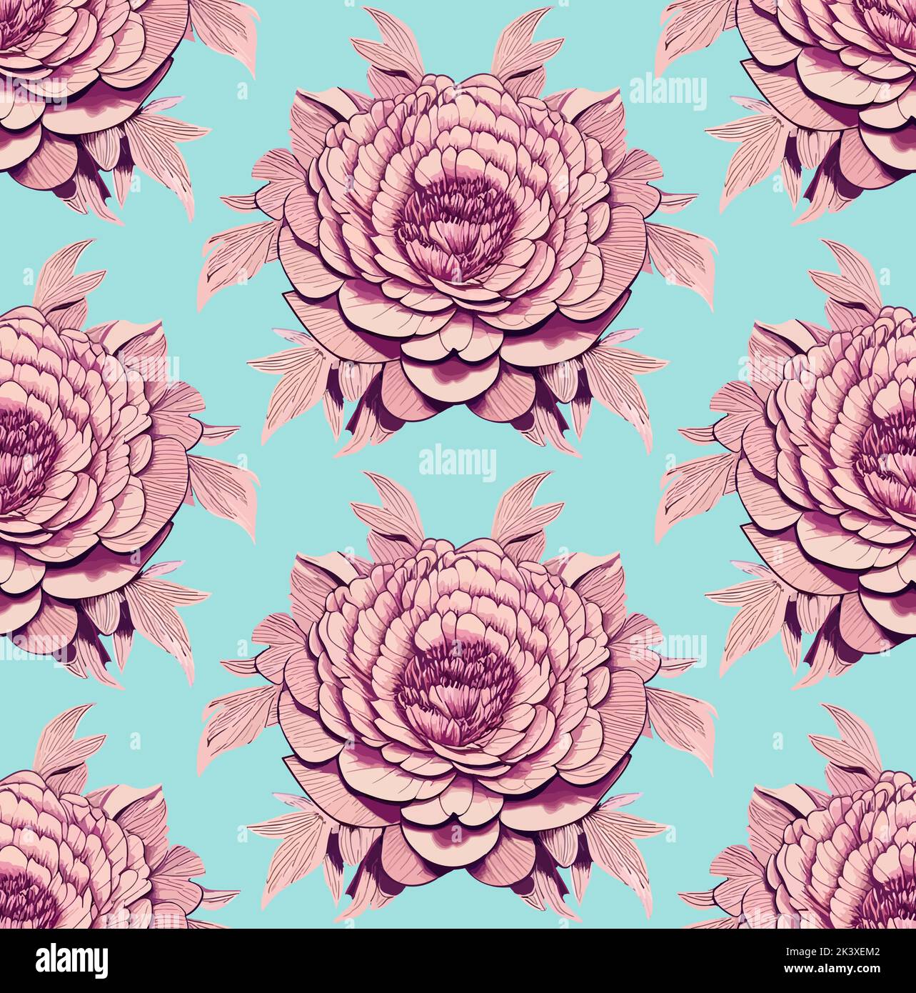 Motif sans couture de fleurs de pivoines, rose sur bleu, vecteur de haute qualité, style botanique moderne Illustration de Vecteur