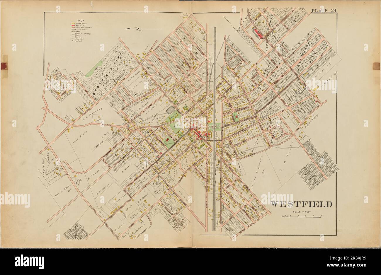 Comté de Union, plaque de page double no 24 carte délimitée par la rue Warren, l'avenue Scotch Plains, l'avenue Hillside, la rue Chestnut 1906. Bauer, Jacob L.. Cartographie. Atlas, cartes. Lionel Pincus et Princess Firyal Map Division. Union Comté (N.J.) Banque D'Images