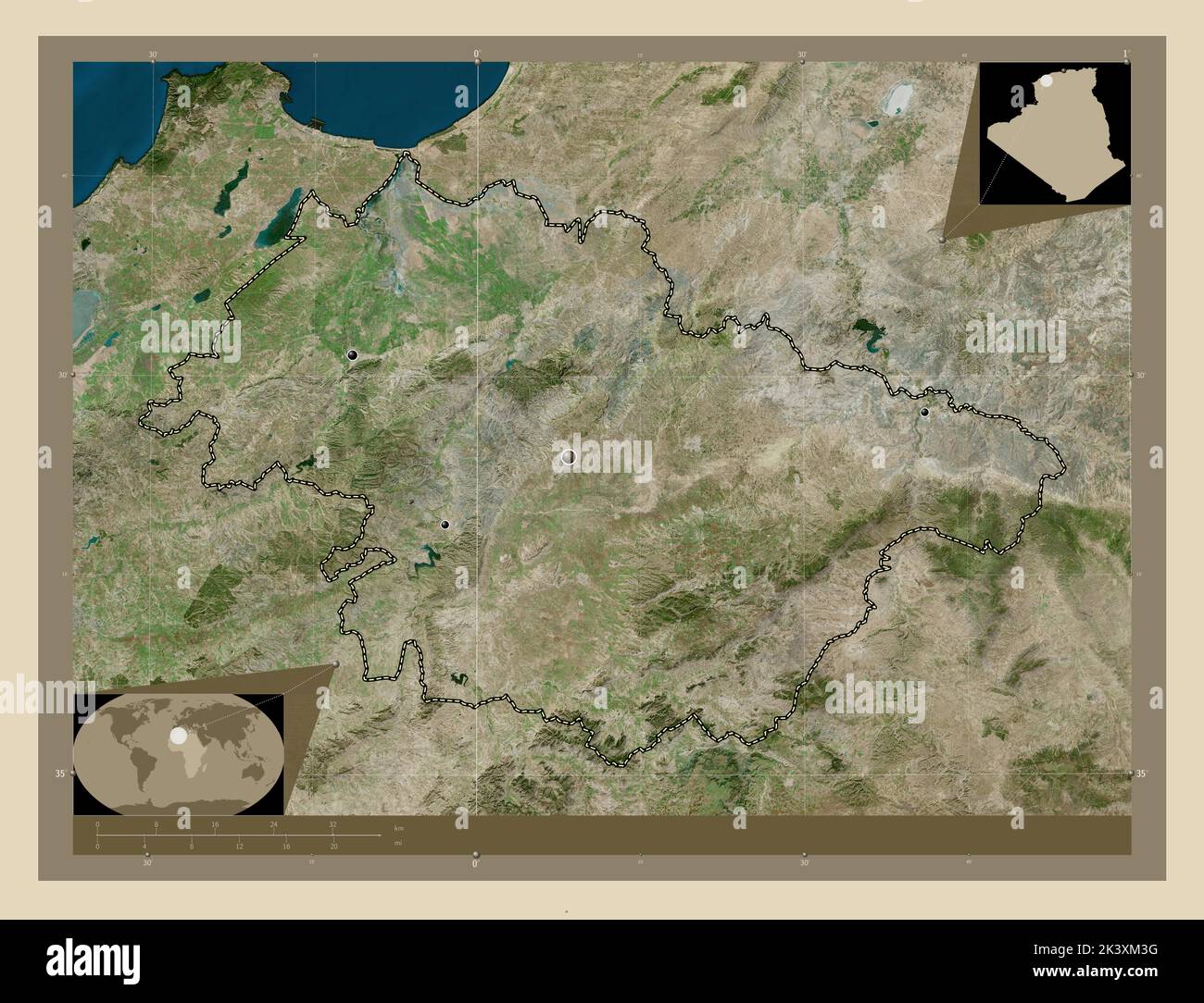 Mascara, province d'Algérie. Carte satellite haute résolution. Lieux