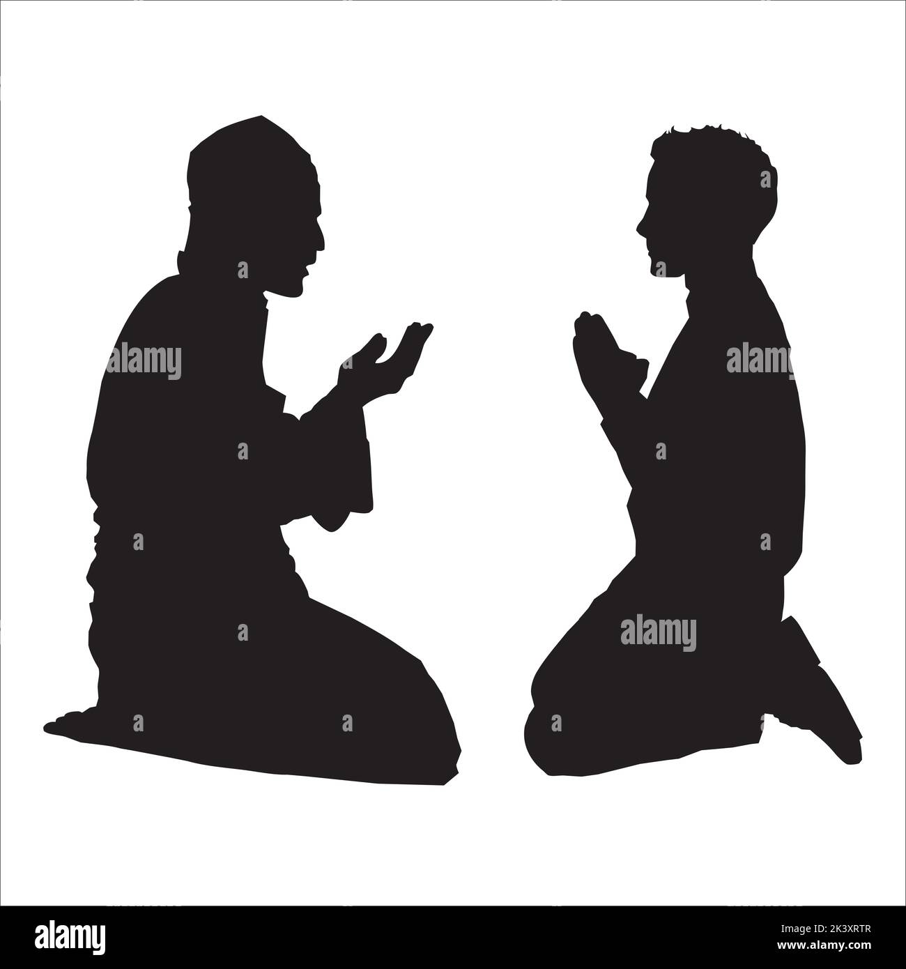 Scénario ensemble de personnes de prière Silhouettes Illustration isolé sur fond blanc Illustration de Vecteur