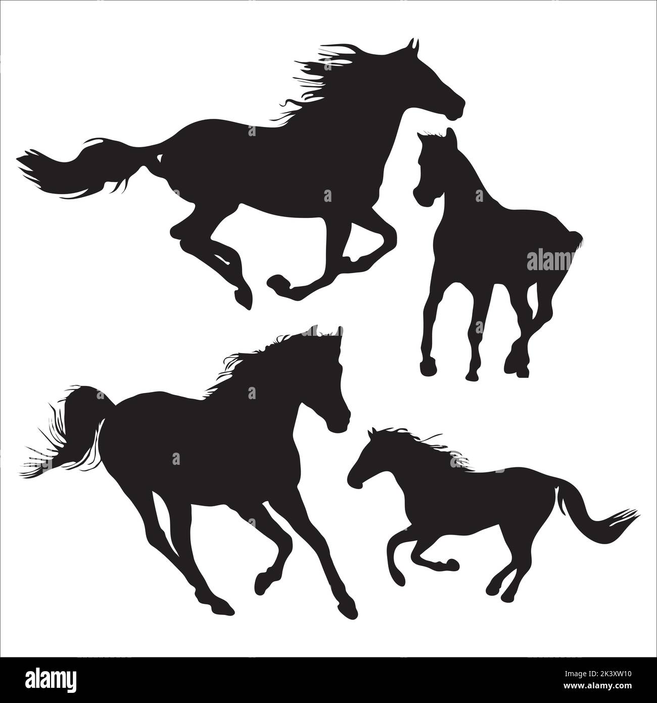 Ensemble vectoriel de chevaux Silhouettes Illustration isolée sur fond blanc Illustration de Vecteur