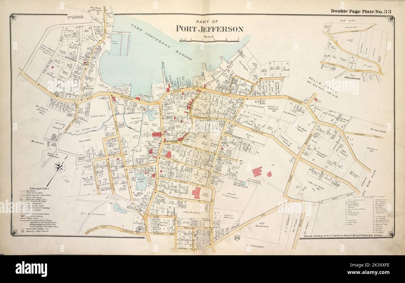 Partie de la cartographie de Port Jefferson. Atlas, cartes. 1915 - 1917. Lionel Pincus et Princess Firyal Map Division. Comté de Suffolk (New York) Banque D'Images