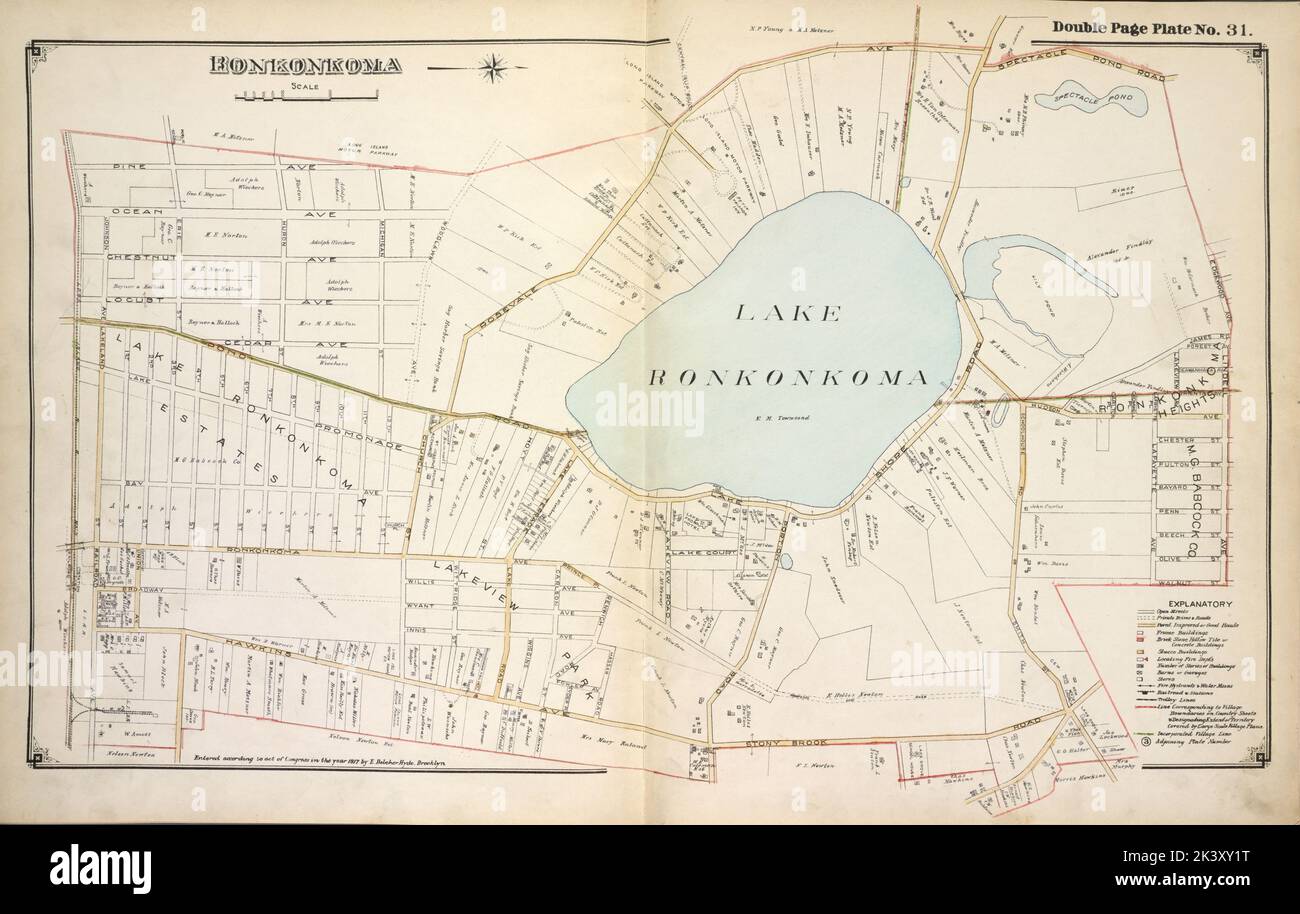 Carte graphique Ronkonkoma. Atlas, cartes. 1915 - 1917. Lionel Pincus et Princess Firyal Map Division. Comté de Suffolk (New York) Banque D'Images