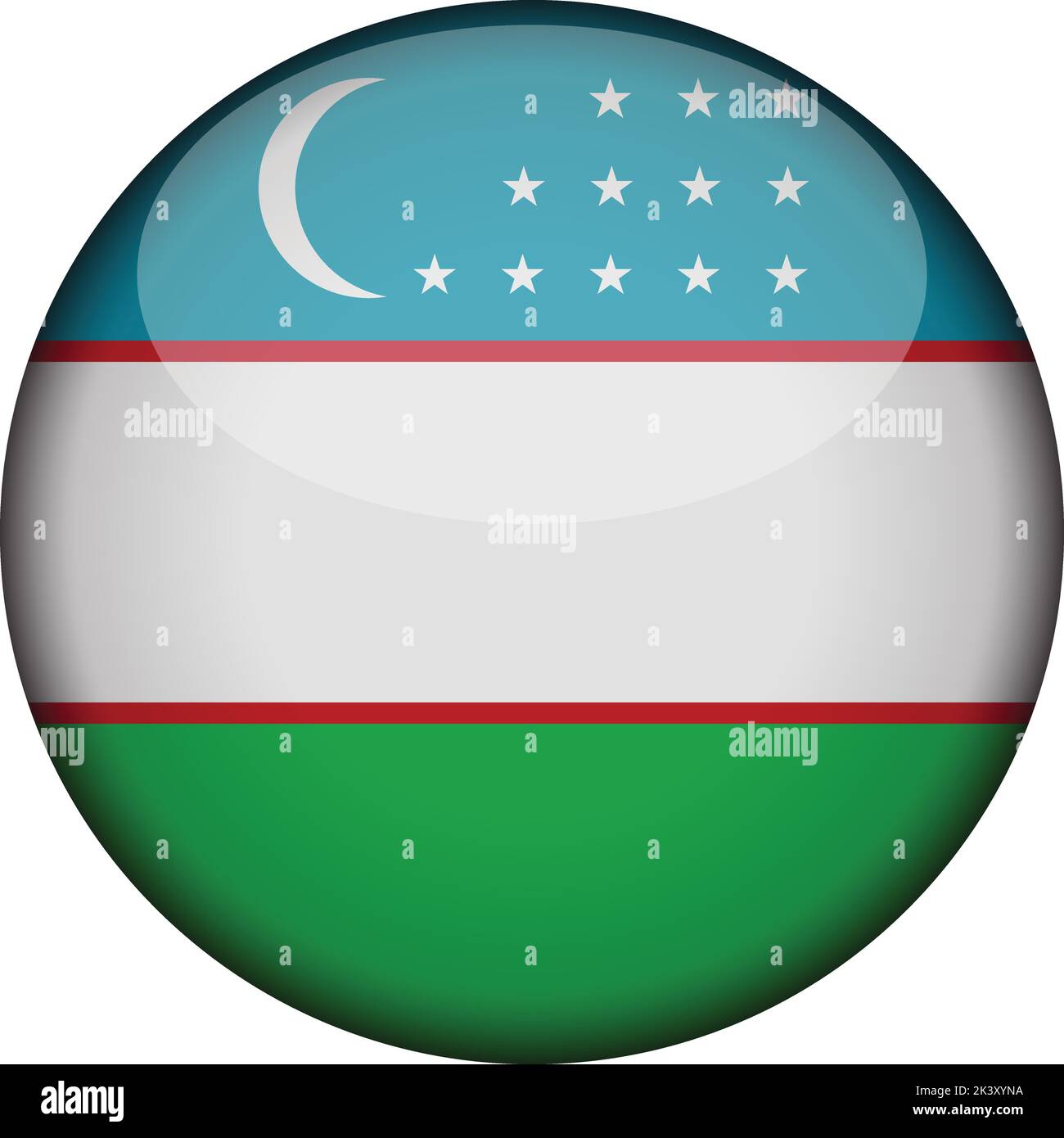 drapeau d'ouzbékistan en bouton rond brillant d'icône. Emblème d'ouzbékistan isolé sur fond blanc. Signe de concept national. Jour de l'indépendance. Vecteur illust Illustration de Vecteur