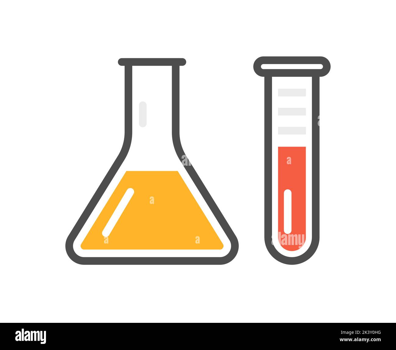 Tube à essai ICON pour bécher de laboratoire. Logo de chimie expérimentale Lab bulle vecteur icône Illustration de Vecteur