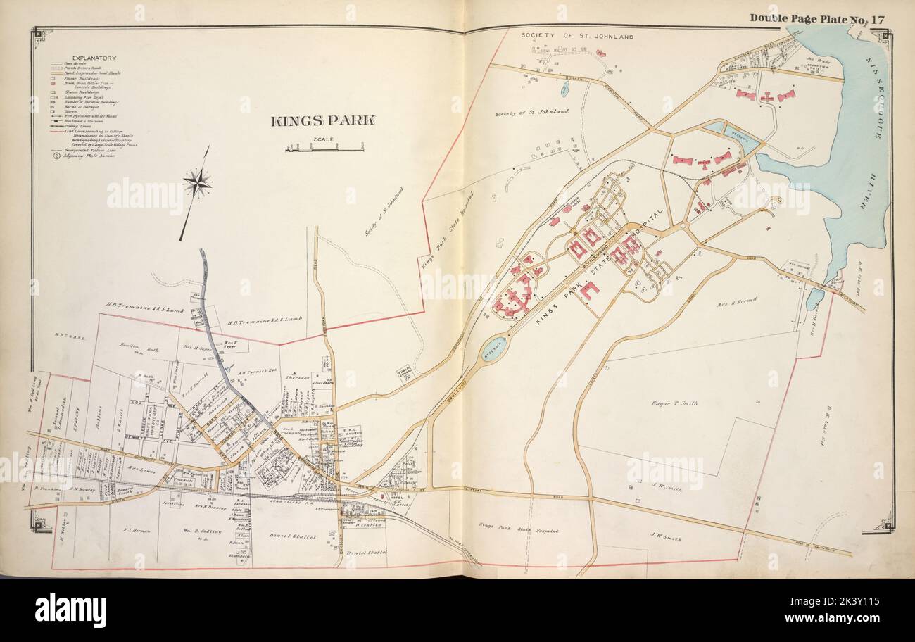 Carte graphique Kings Park. Atlas, cartes. 1915 - 1917. Lionel Pincus et Princess Firyal Map Division. Comté de Suffolk (New York) Banque D'Images