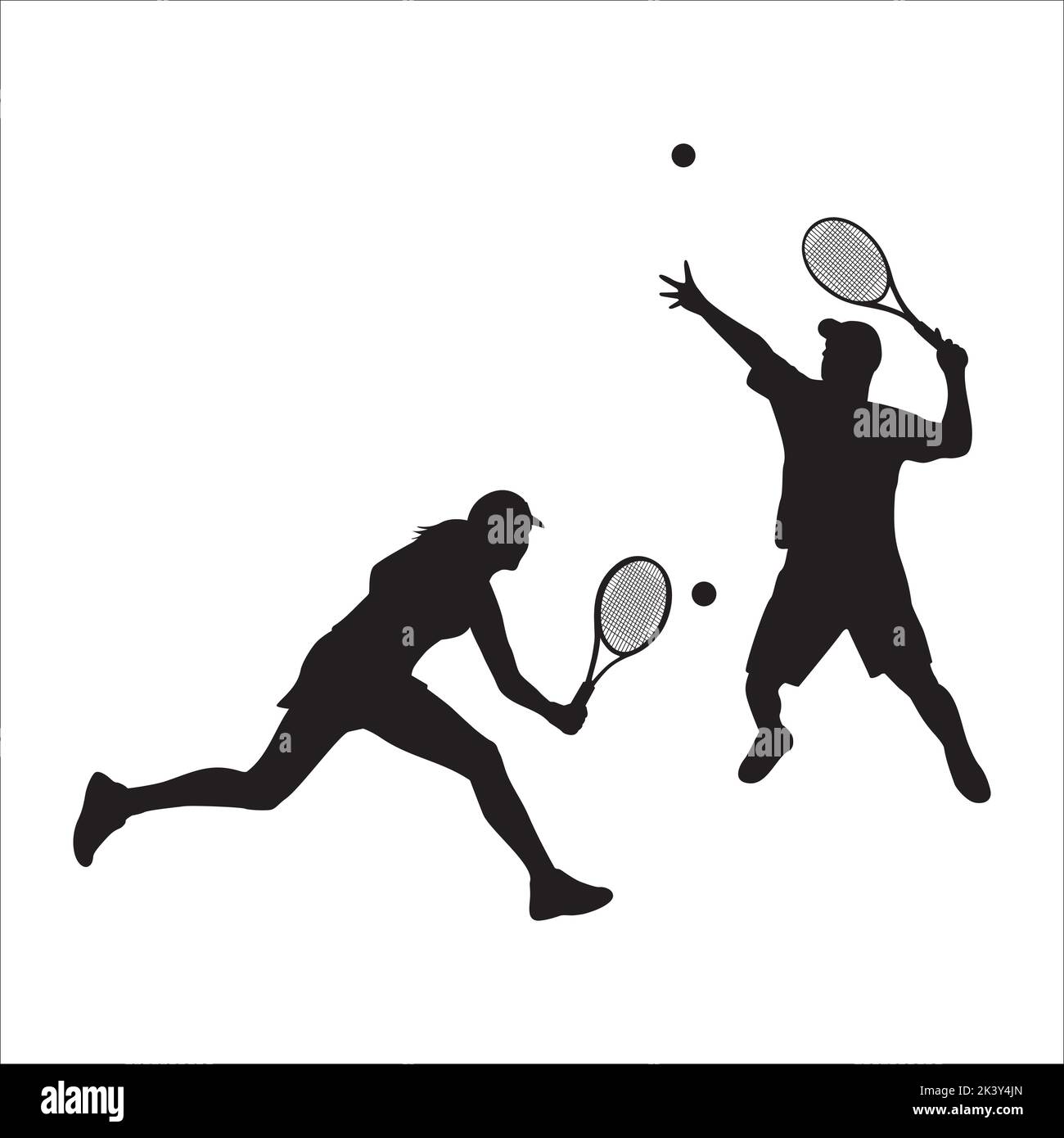 Scénario de joueurs de tennis Silhouettes Illustration isolée sur fond blanc Illustration de Vecteur