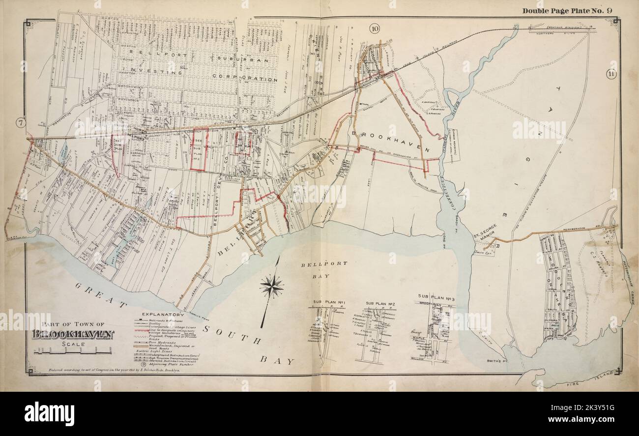Partie de la ville de Brookhaven Cartographie. Atlas, cartes. 1915 - 1917. Lionel Pincus et Princess Firyal Map Division. Comté de Suffolk (New York) Banque D'Images