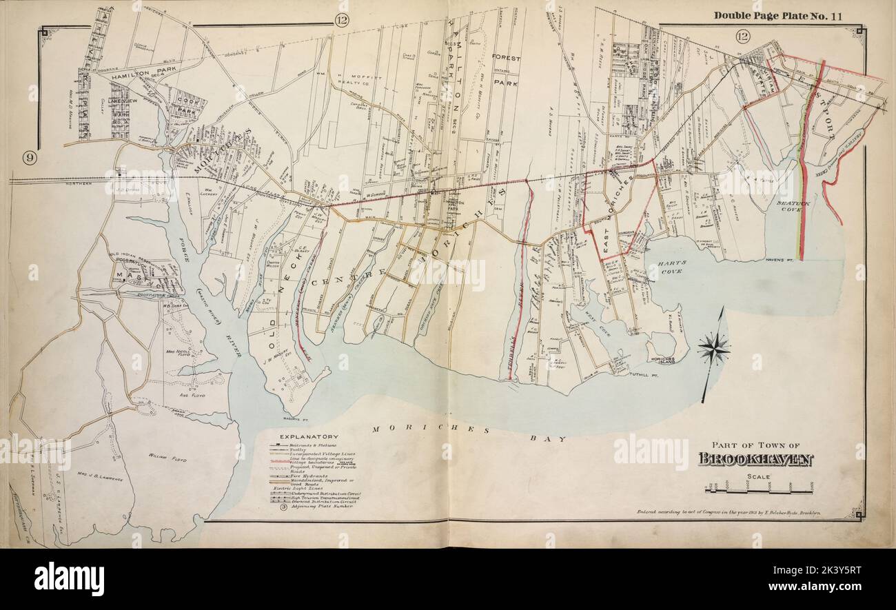 Partie de la ville de Brookhaven Cartographie. Atlas, cartes. 1915 - 1917. Lionel Pincus et Princess Firyal Map Division. Comté de Suffolk (New York) Banque D'Images