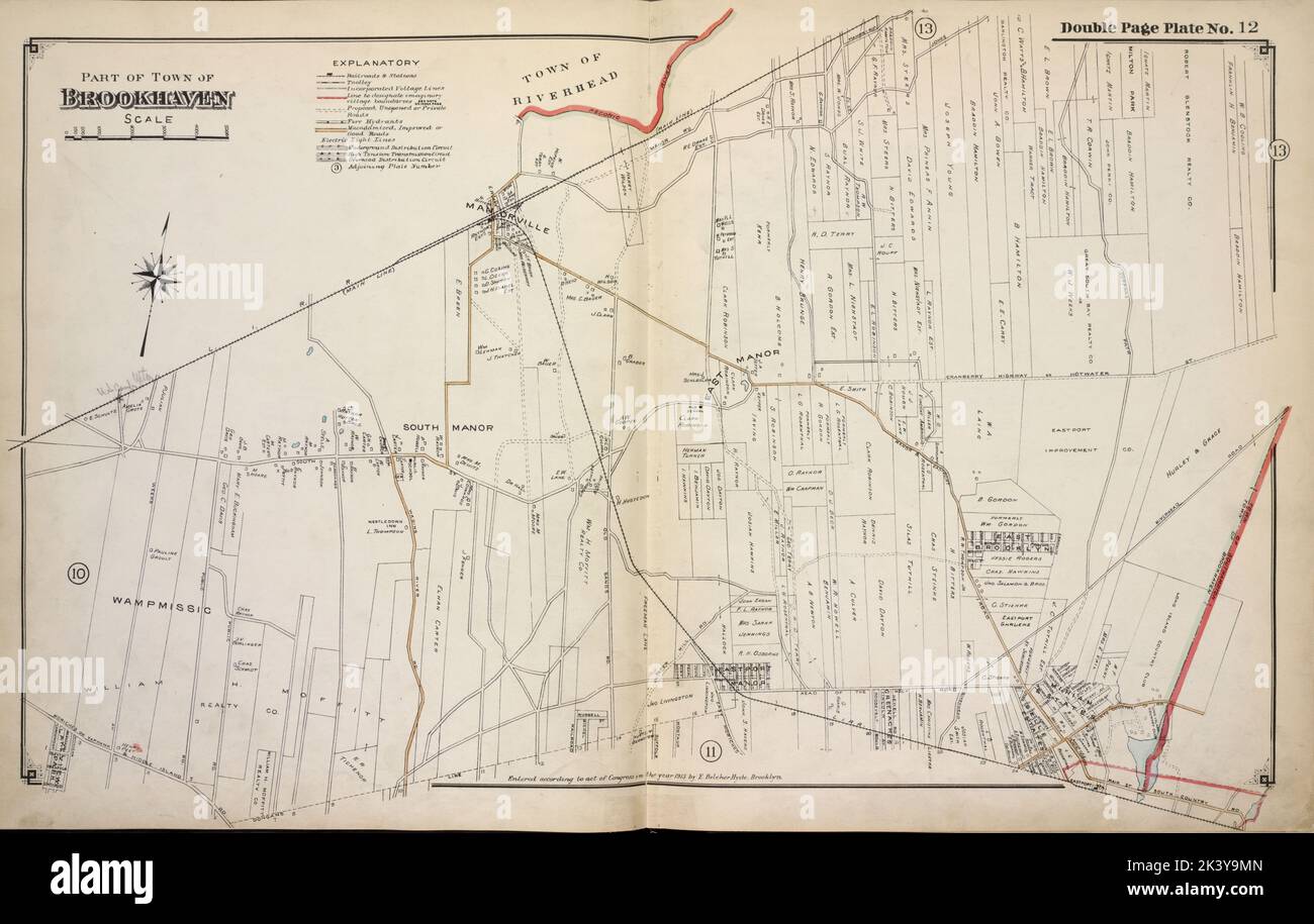 Partie de la ville de Brookhaven Cartographie. Atlas, cartes. 1915 - 1917. Lionel Pincus et Princess Firyal Map Division. Comté de Suffolk (New York) Banque D'Images