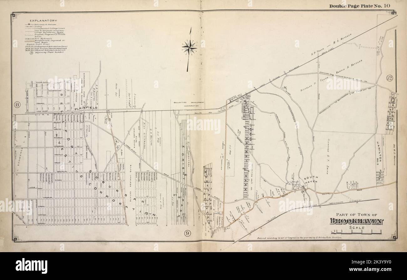 Partie de la ville de Brookhaven Cartographie. Atlas, cartes. 1915 - 1917. Lionel Pincus et Princess Firyal Map Division. Comté de Suffolk (New York) Banque D'Images