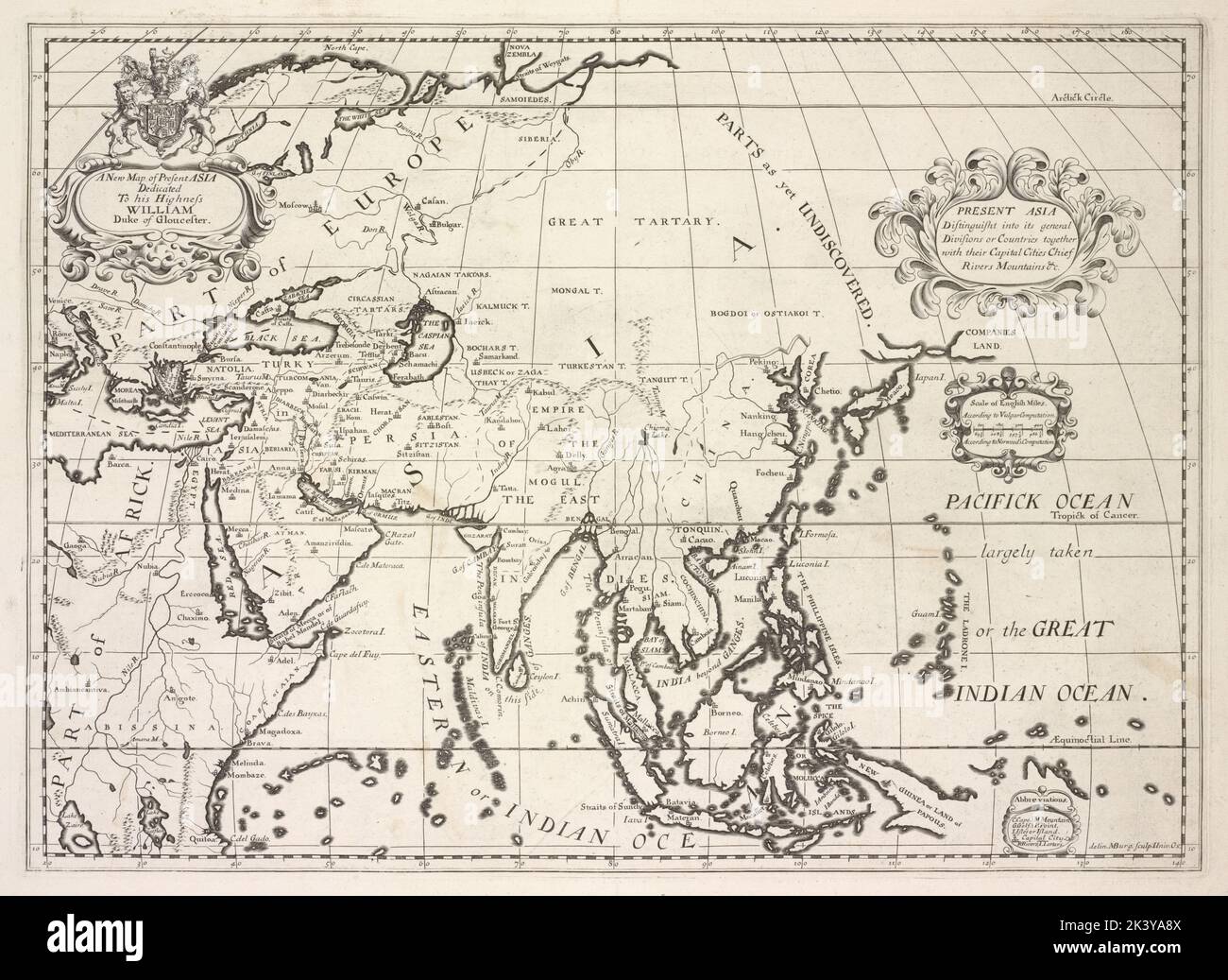 L'Asie actuelle se distingue par ses divisions générales ou ses pays, ainsi que par ses capitales, ses principaux fleuves, ses montagnes et autres Asie actuelle. Cartographie. Cartes, atlas. 1700. Lionel Pincus et Princess Firyal Map Division. Atlas, Grande-Bretagne, Géographie, Ancient, cartes dans l'éducation , Angleterre, cartes Banque D'Images