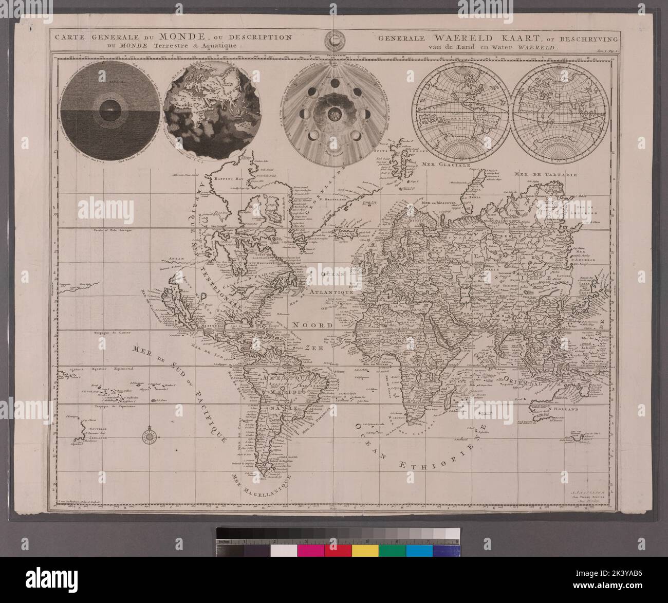 Carte générale du monde, ou, Description du monde terestre & aquatique = général waereld kaart, of, Beschryving van de Land en water aereld Cartographie. Cartes. 1700. Lionel Pincus et Princess Firyal Map Division. Cartes du monde, cartes Banque D'Images