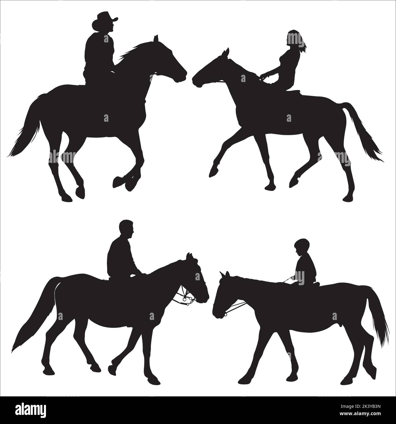 Ensemble vectoriel de Horseman avec silhouettes de cheval Illustration isolée sur fond blanc Illustration de Vecteur