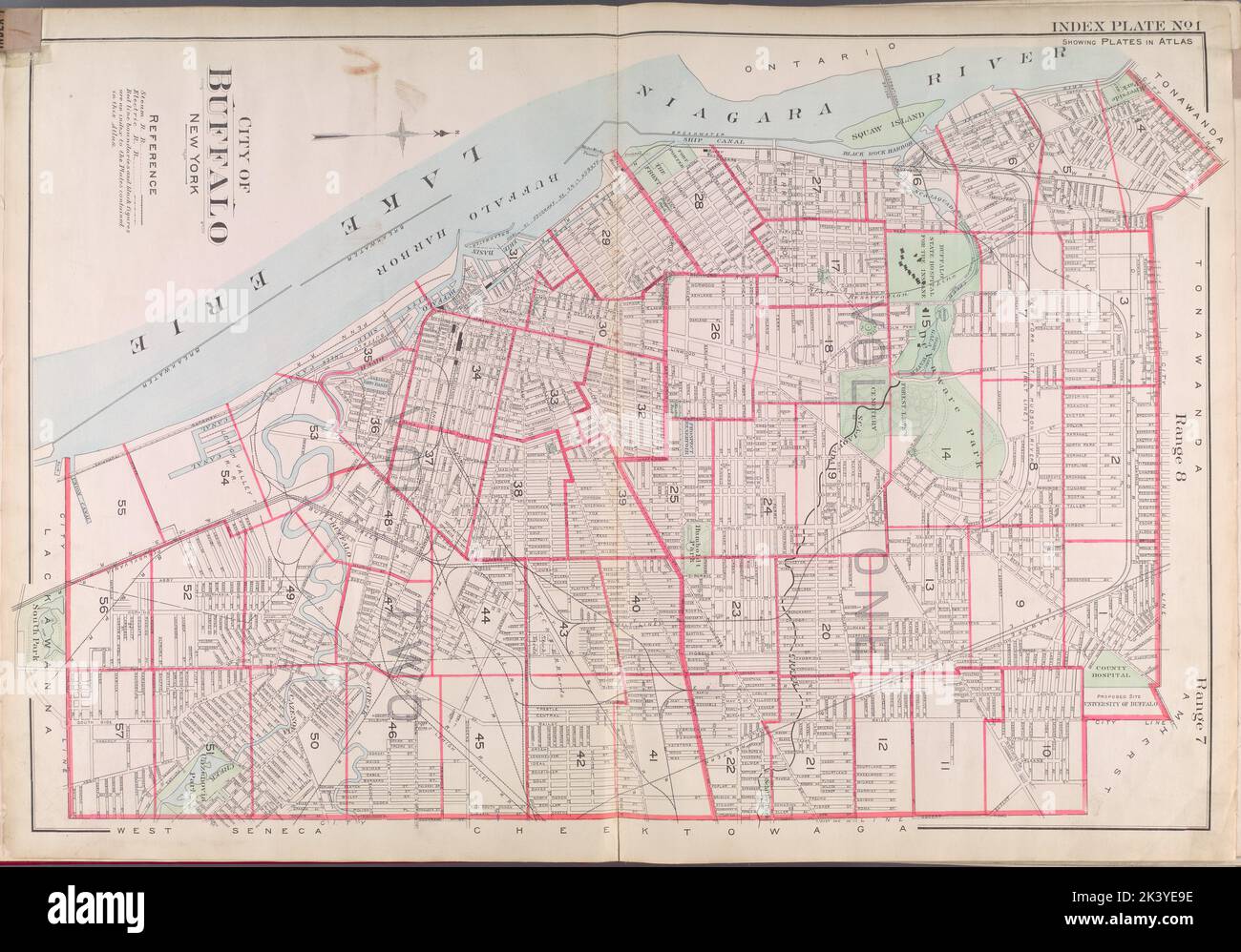 Plaque d'index n° 1 Cartographie. Atlas, cartes. 1915. Lionel Pincus et Princess Firyal Map Division. Région métropolitaine de Buffalo (New York) , VMaps. Banque D'Images