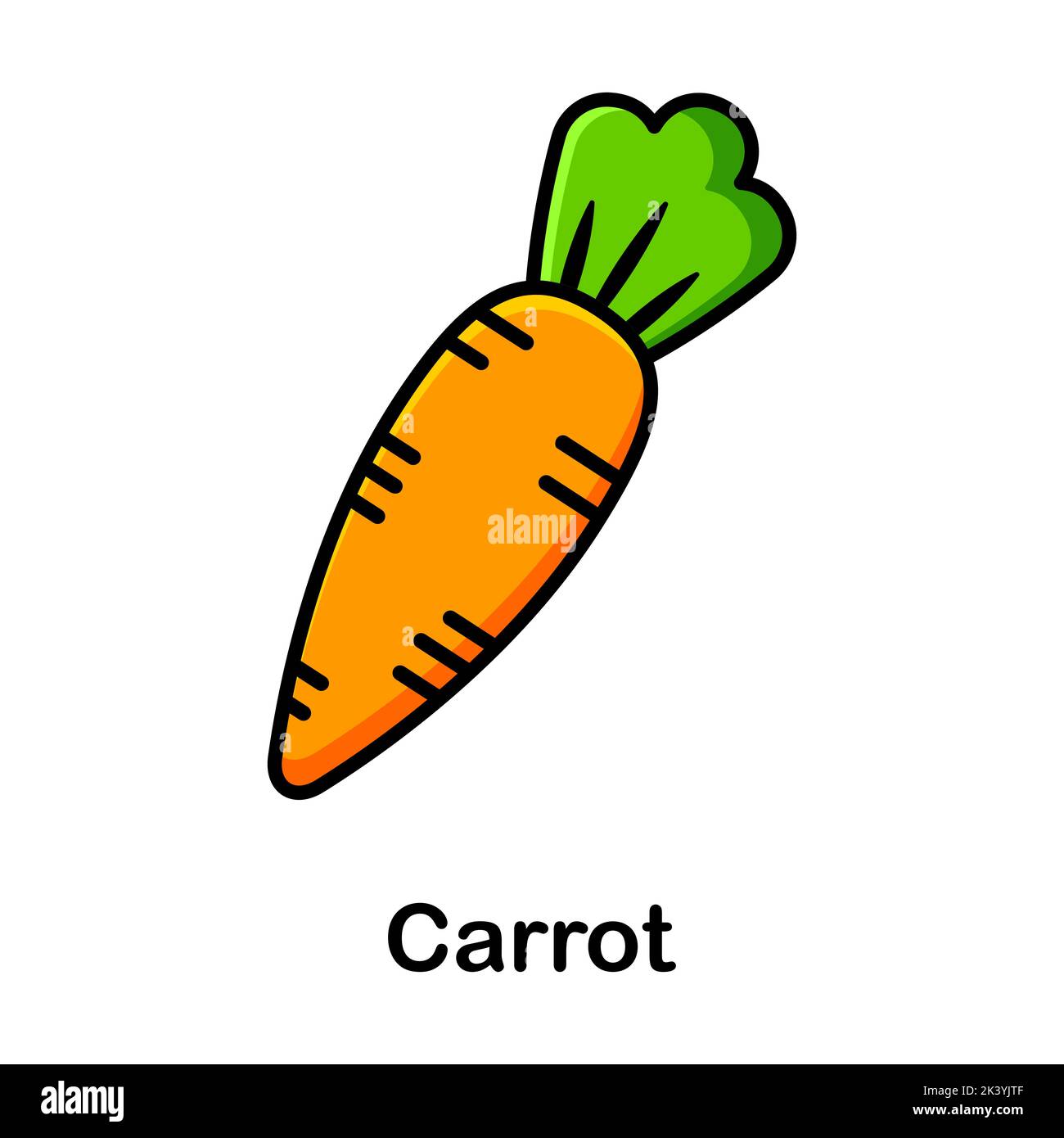 Illustration d'une carotte de style dessin animé. Carottes mûres d'orange avec des sommets verts. Illustration de Vecteur