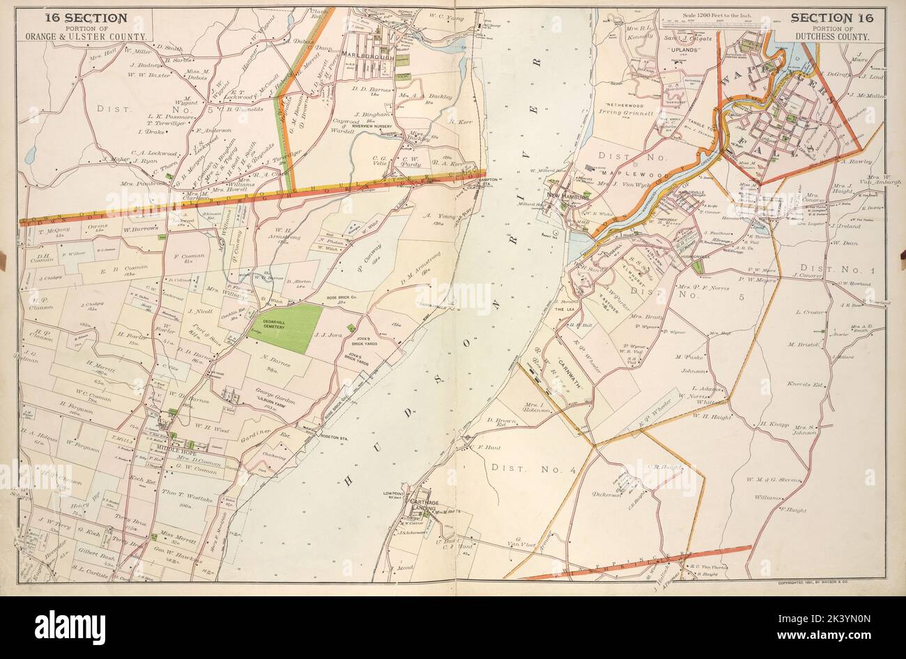 Partie du comté d'Orange et d'Ulster. ; Partie du comté de Dutchess. Cartographie. Atlas, cartes. 1891. Lionel Pincus et Princess Firyal Map Division. Hudson River Valley (N.Y. et N.J.), New York (État) Banque D'Images