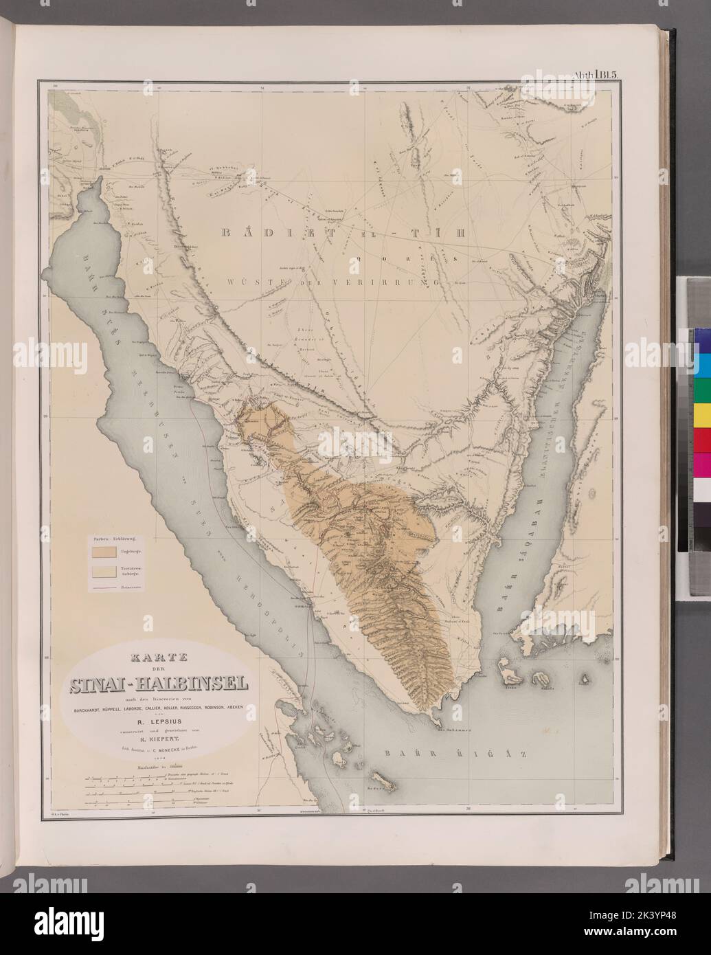 Karte der Sinai-Halbinsel. 1849 - 1856. Lepsius, Richard, 1810-1884. Cartographie. Imprime. Division de la recherche générale. Egypte , Antiquités, Sinaï (Egypte) Banque D'Images