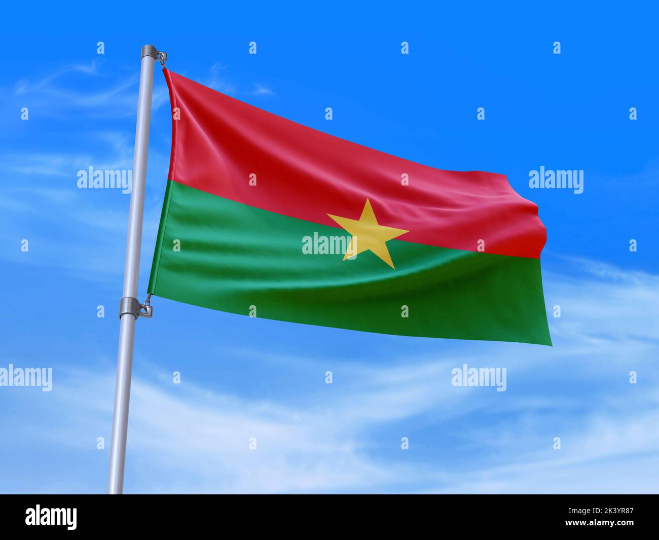 Magnifique drapeau du Burkina Faso agitant dans le vent avec fond de ciel - 3D illustration - 3D rendu Banque D'Images