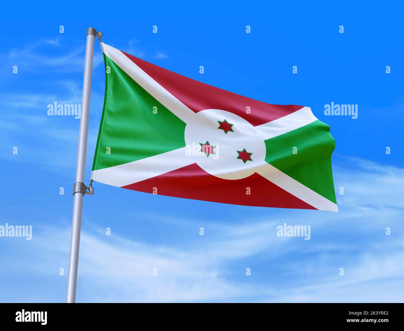 Beau drapeau du Burundi agitant dans le vent avec fond de ciel - 3D illustration - 3D rendu Banque D'Images