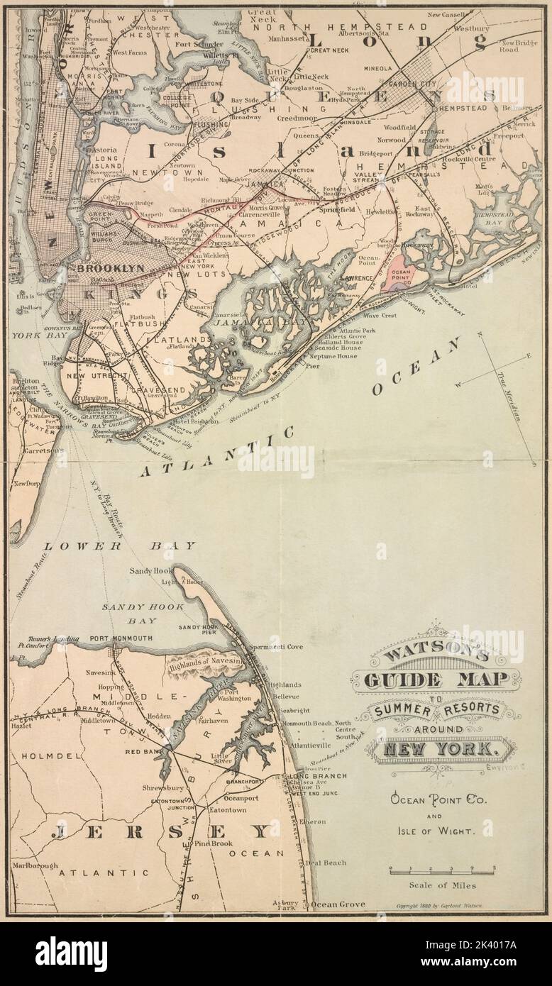 Carte guide de Watson pour les stations d'été autour de New York. Cartographie. Cartes. 1880. Lionel Pincus et Princess Firyal Map Division. Resorts , New Jersey, Resorts , New York Metropolitan Area Banque D'Images