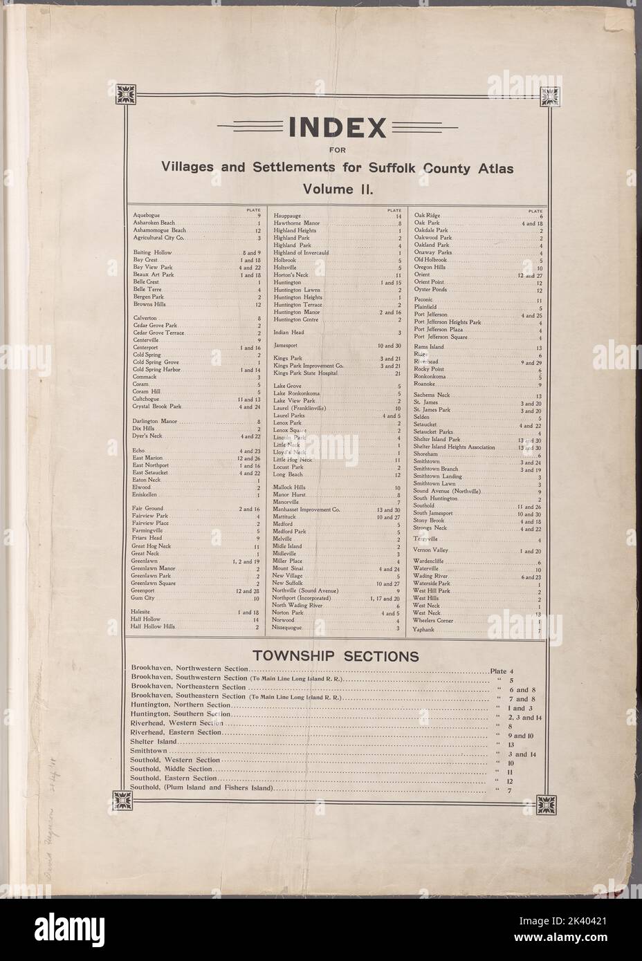 Index Cartographie. Atlas, cartes. 1902 - 1909. Lionel Pincus et Princess Firyal Map Division. Comté de Suffolk (New York) Banque D'Images