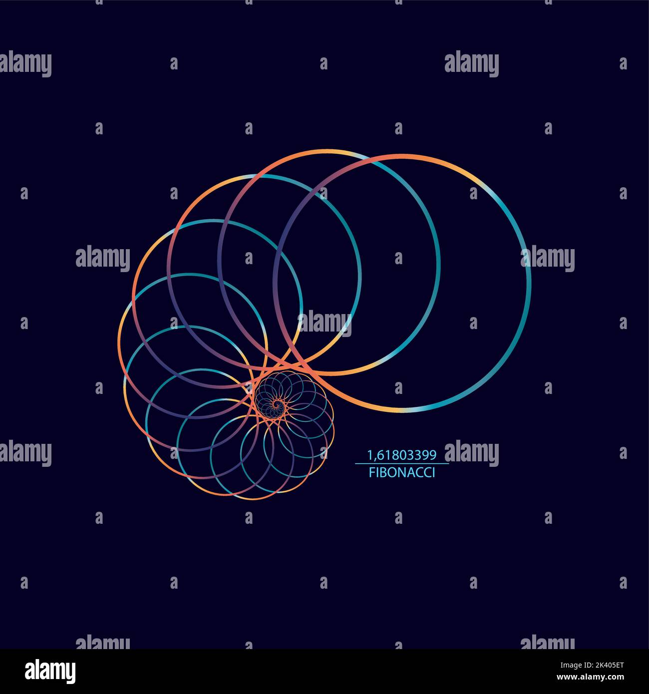 Cercle de séquence Fibonacci. Rapport d'or. Formes géométriques en spirale. Spirale d'escargot. Coquillage de cercles colorés. Modèle de logo de géométrie sacrée Illustration de Vecteur