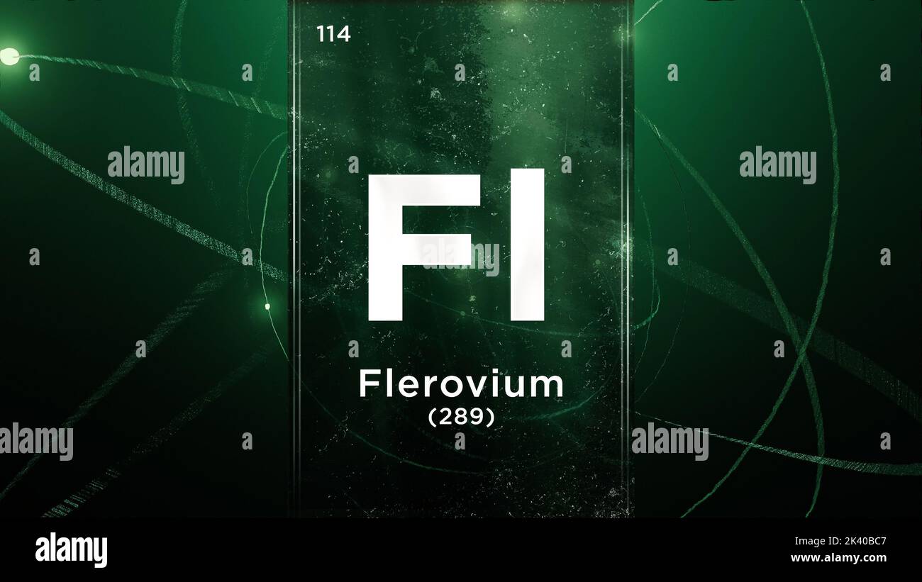 Élément chimique du symbole Flerovium (FL) de la table périodique, 3D animations sur fond de conception Atom Banque D'Images