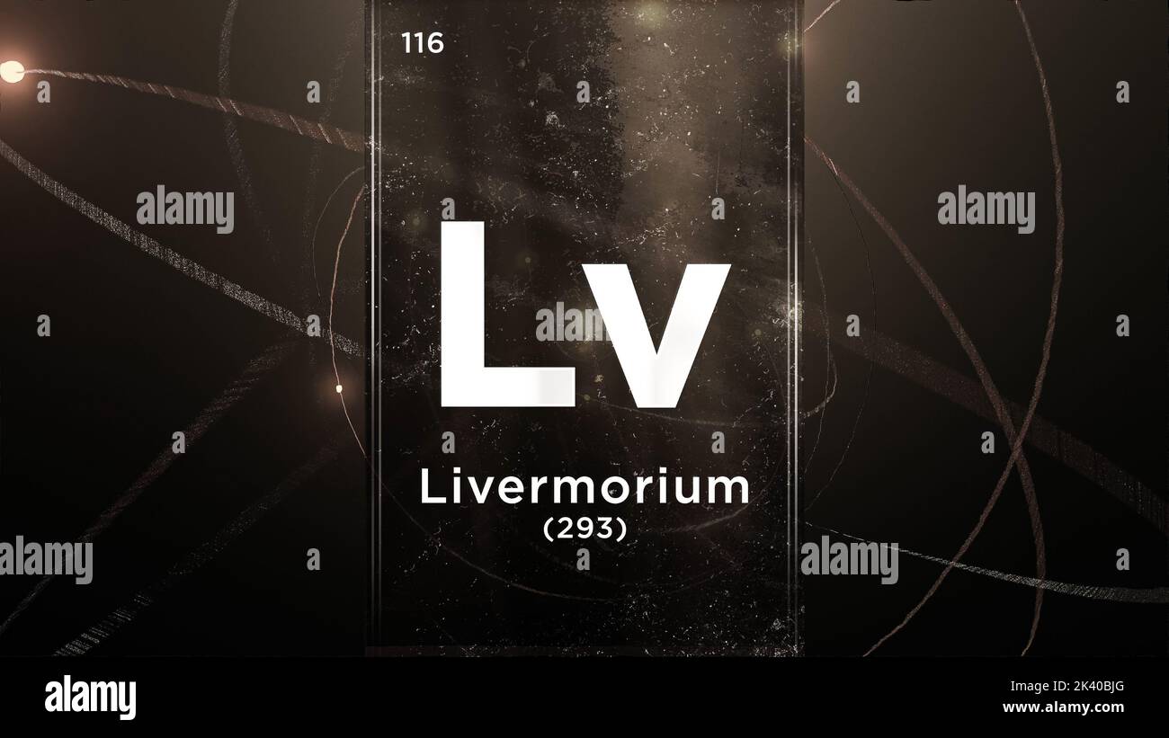 Élément chimique du symbole Livermorium (LV) de la table périodique, 3D animations sur fond de conception Atom Banque D'Images