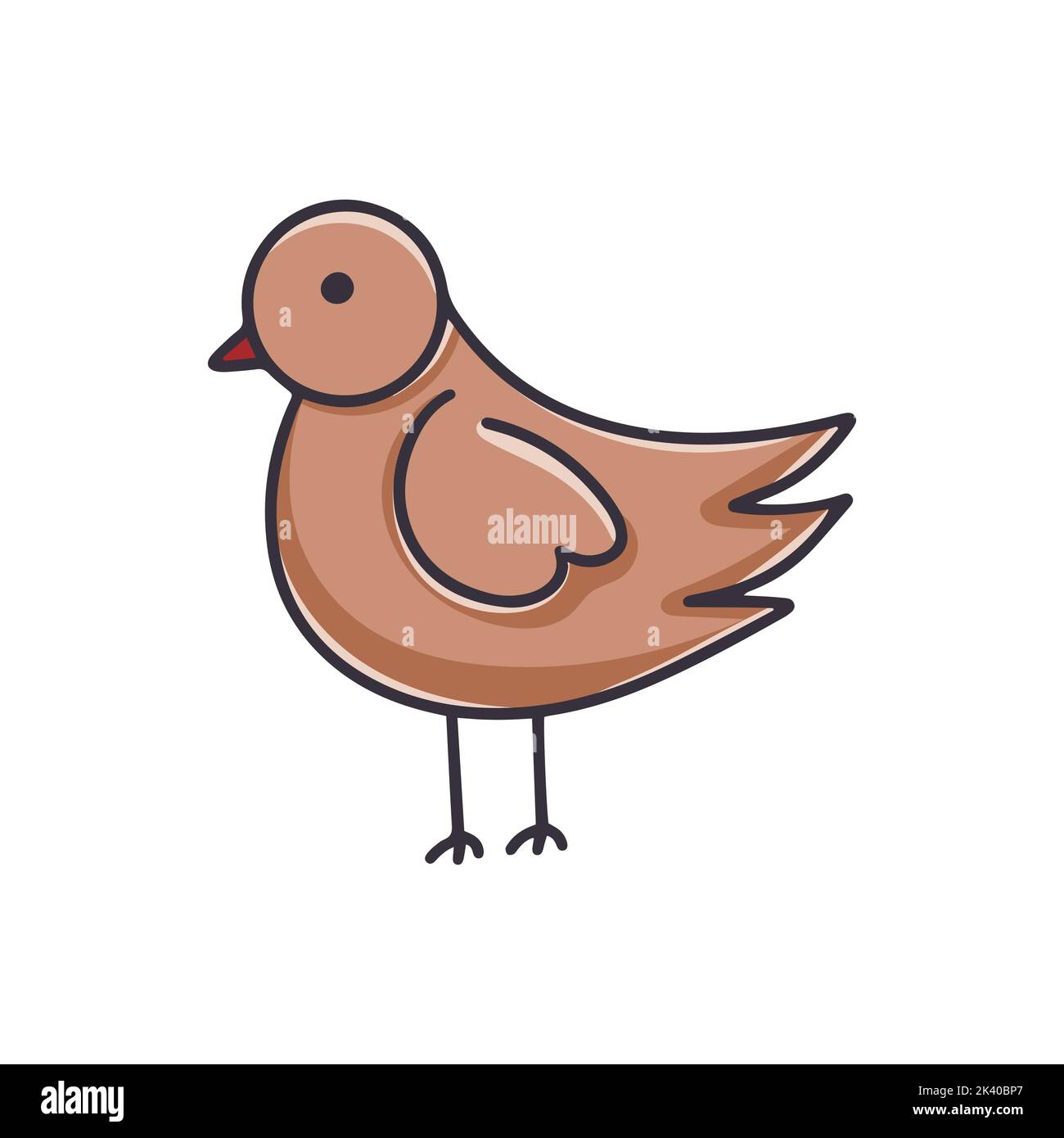 Dessin animé oiseau. Illustration vectorielle à plumes représentant la faune dessinée à la main. Petit oiseau isolé animal de style plat Illustration de Vecteur