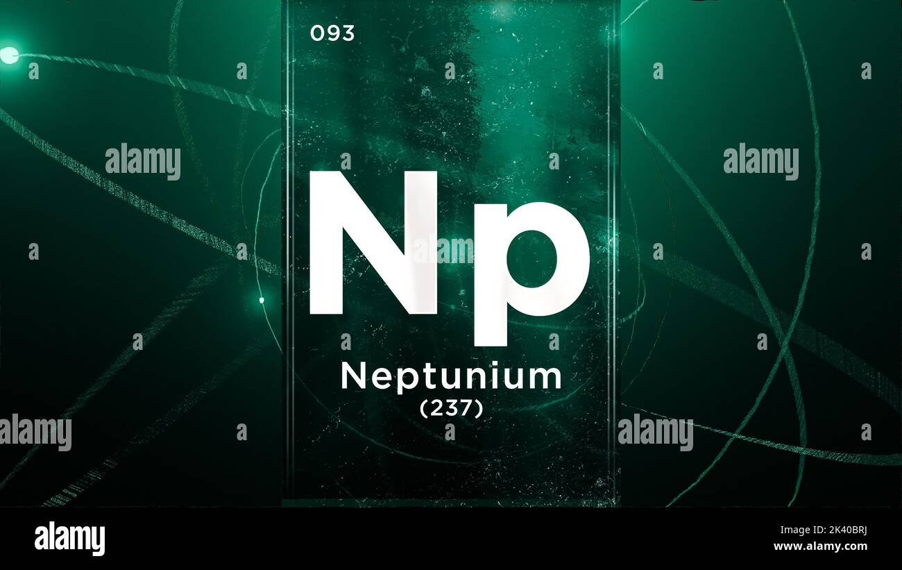 Élément chimique du symbole neptunium (NP) de la table périodique, 3D animations sur fond de conception de l'atome Banque D'Images