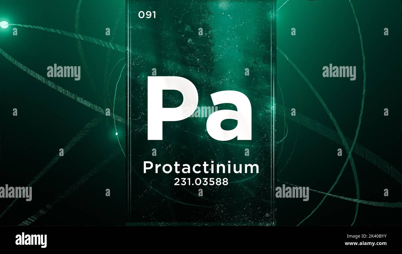 Élément chimique du symbole de protactinium (Pa) de la table périodique, 3D animations sur fond de conception de l'atome Banque D'Images