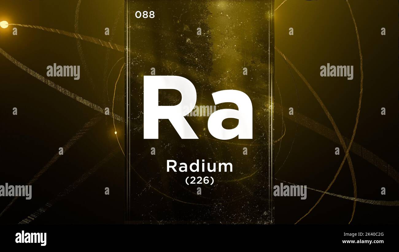 Elément chimique de symbole Radium (Ra) de la table périodique, 3D animations sur fond de conception Atom Banque D'Images