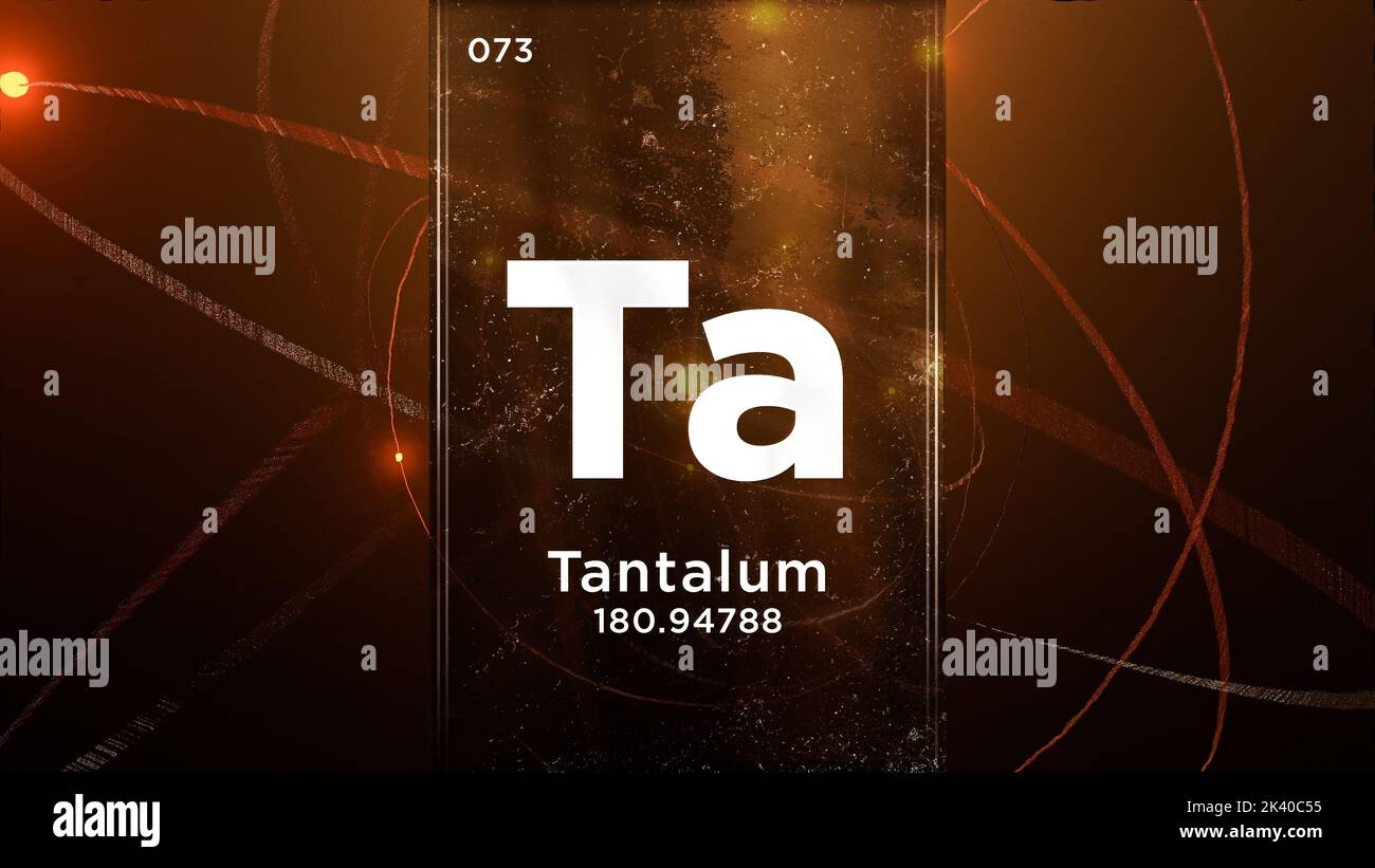 Élément chimique du symbole tantale (Ta) de la table périodique, 3D animations sur fond de conception Atom Banque D'Images