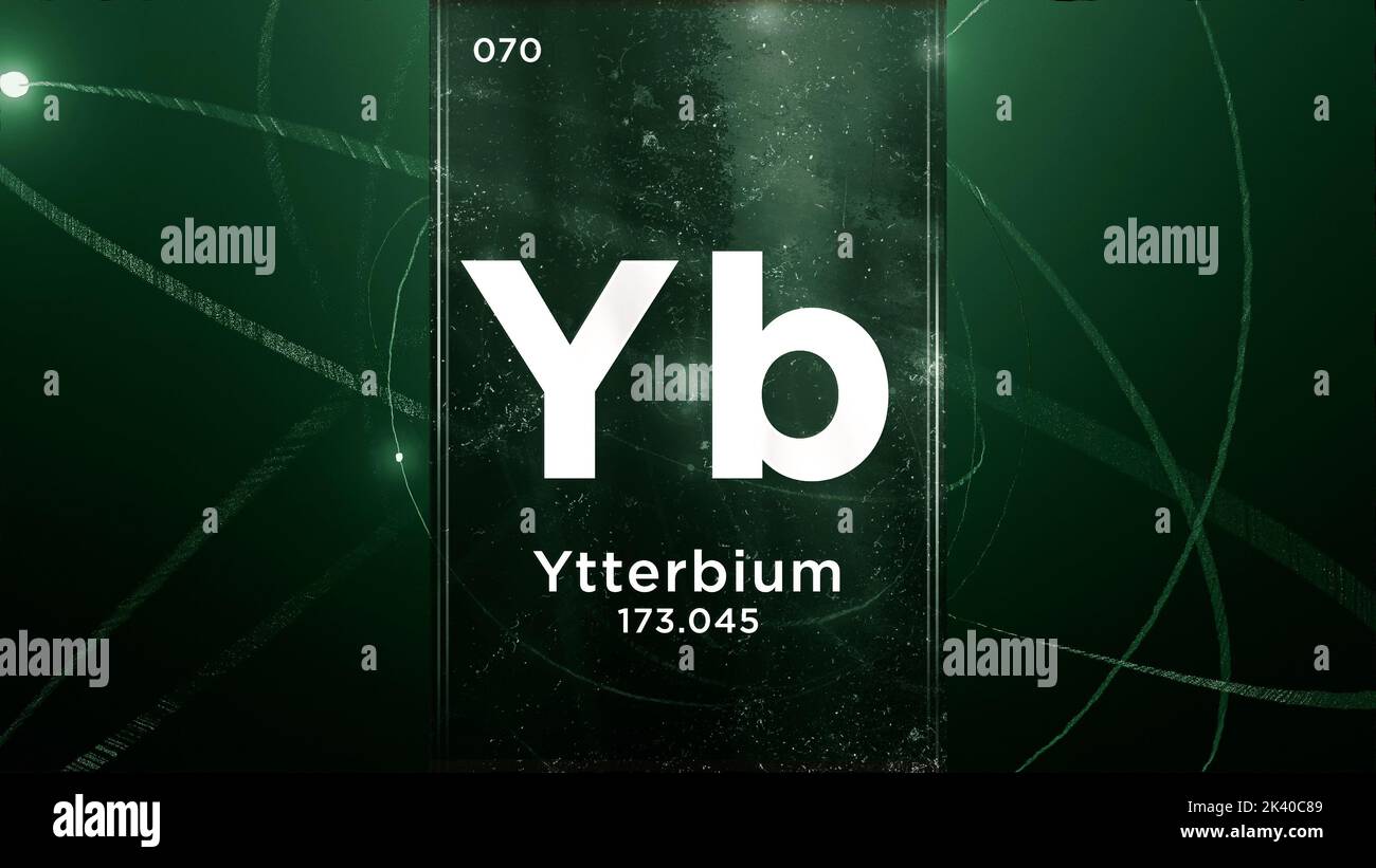 Élément chimique du symbole ytterbium (Yb) de la table périodique, 3D animations sur fond de conception de l'atome Banque D'Images